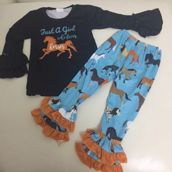 Other - Boutique Horse Ruffle cute girl pants set